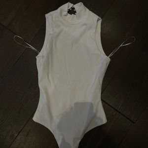 White high neck and open back bodysuit